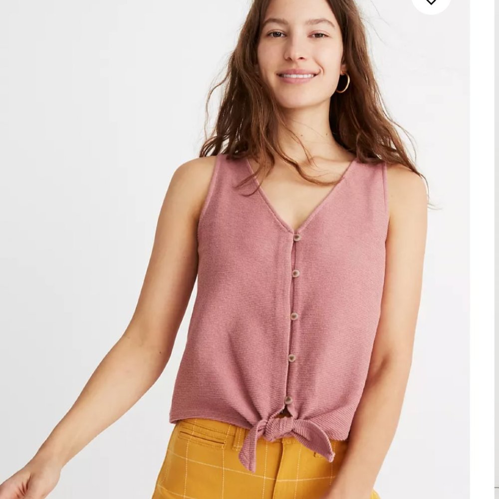 Texture & Thread Button-Front Tie Tank Top